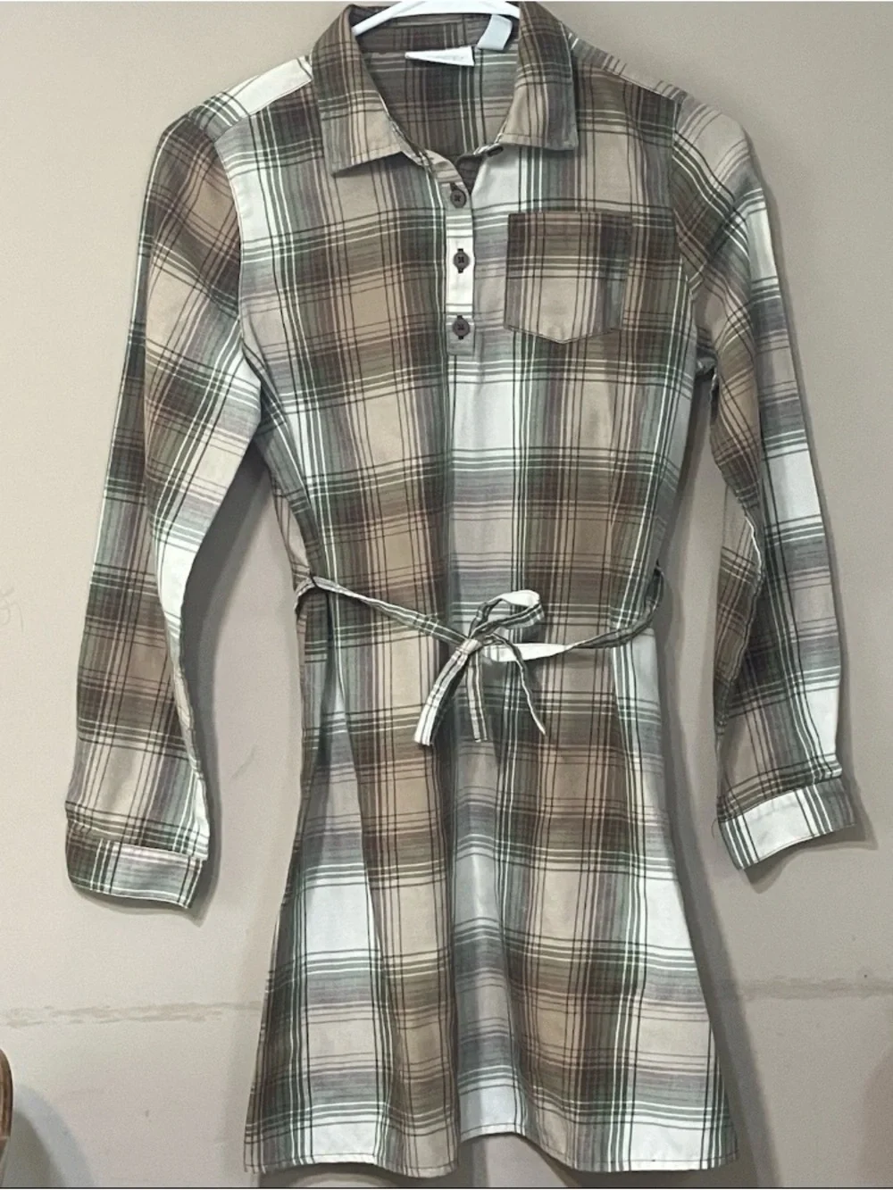 The Children's Place Brown Cream Plaid Long-Sleeve Shirt Dress